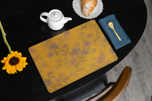 Floral Yellow Placemat, Elegant Table Setting, Vintage Decor, Dining Essentials, Spring Style, Kitchen Accessories, Gift Idea