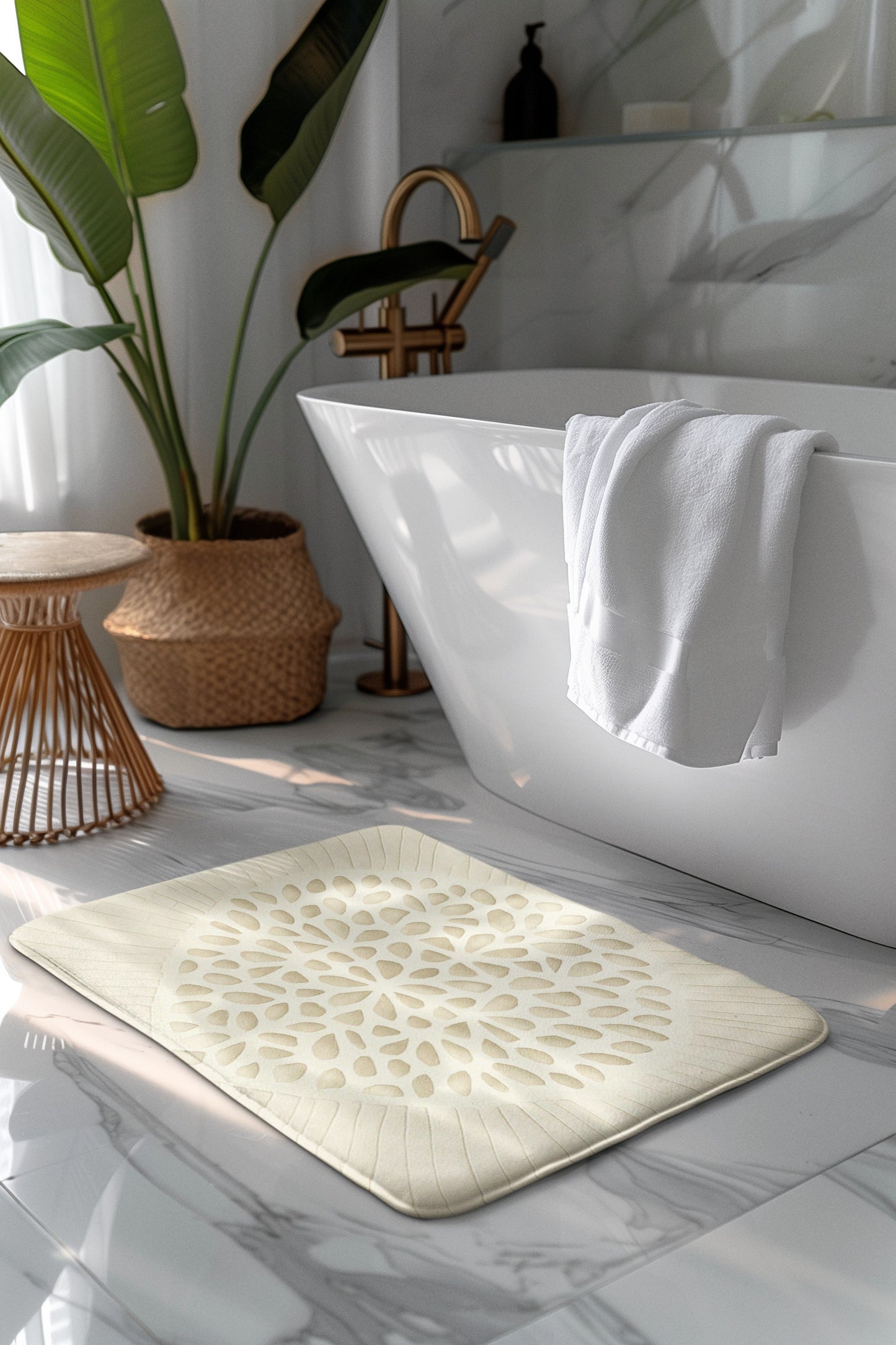 Elegant Floral Bath Mat for Spa Vibe, Soft Non-Slip Bathroom Decor, Gift for Home, Mother's Day, Housewarming, Relaxation Essentials