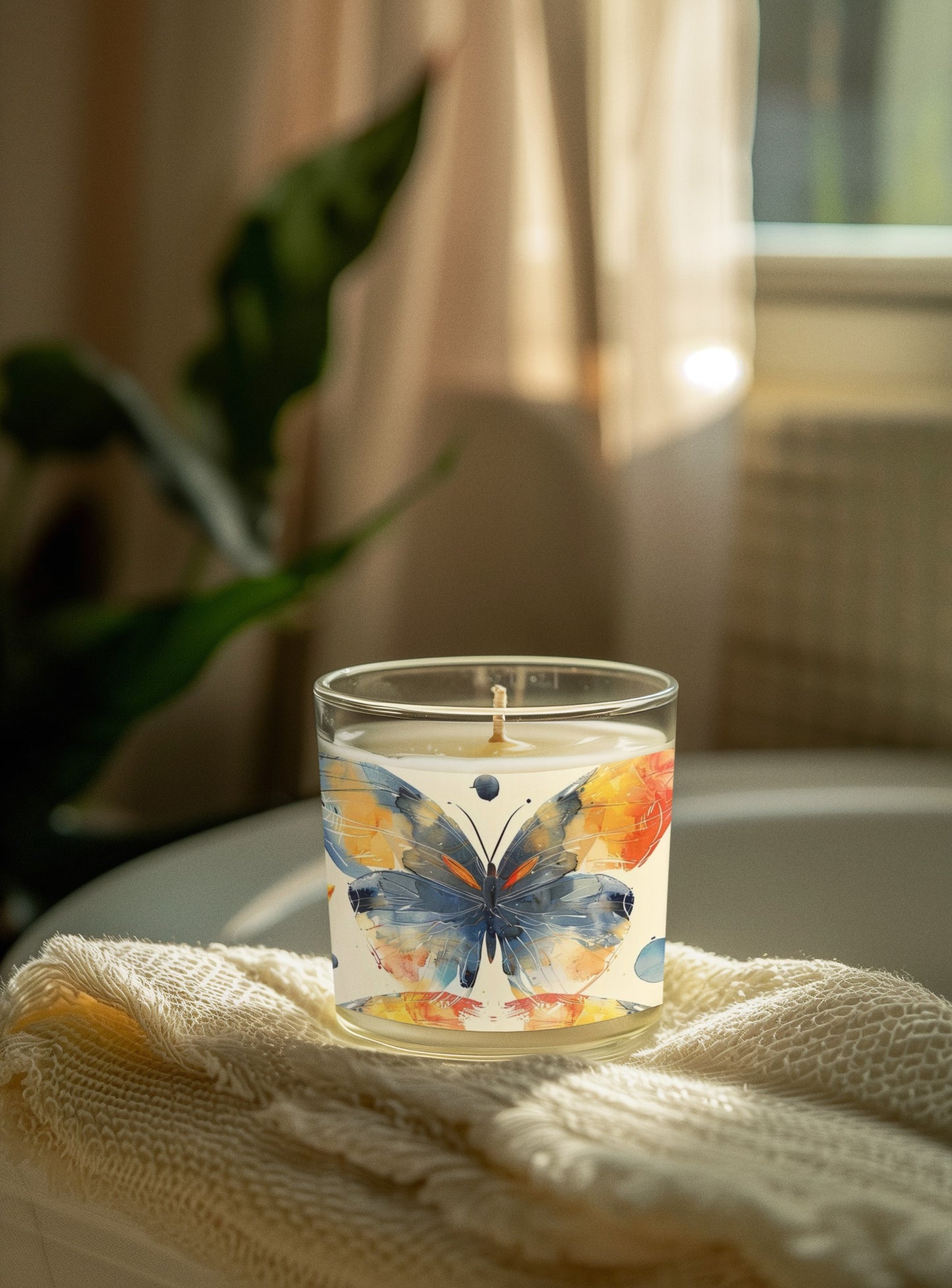 Butterfly Art Glass Candle, 11oz - Decorative Home Candle, Gift for Her, Relaxation Aromatherapy, Butterfly Decor, Spring Decor