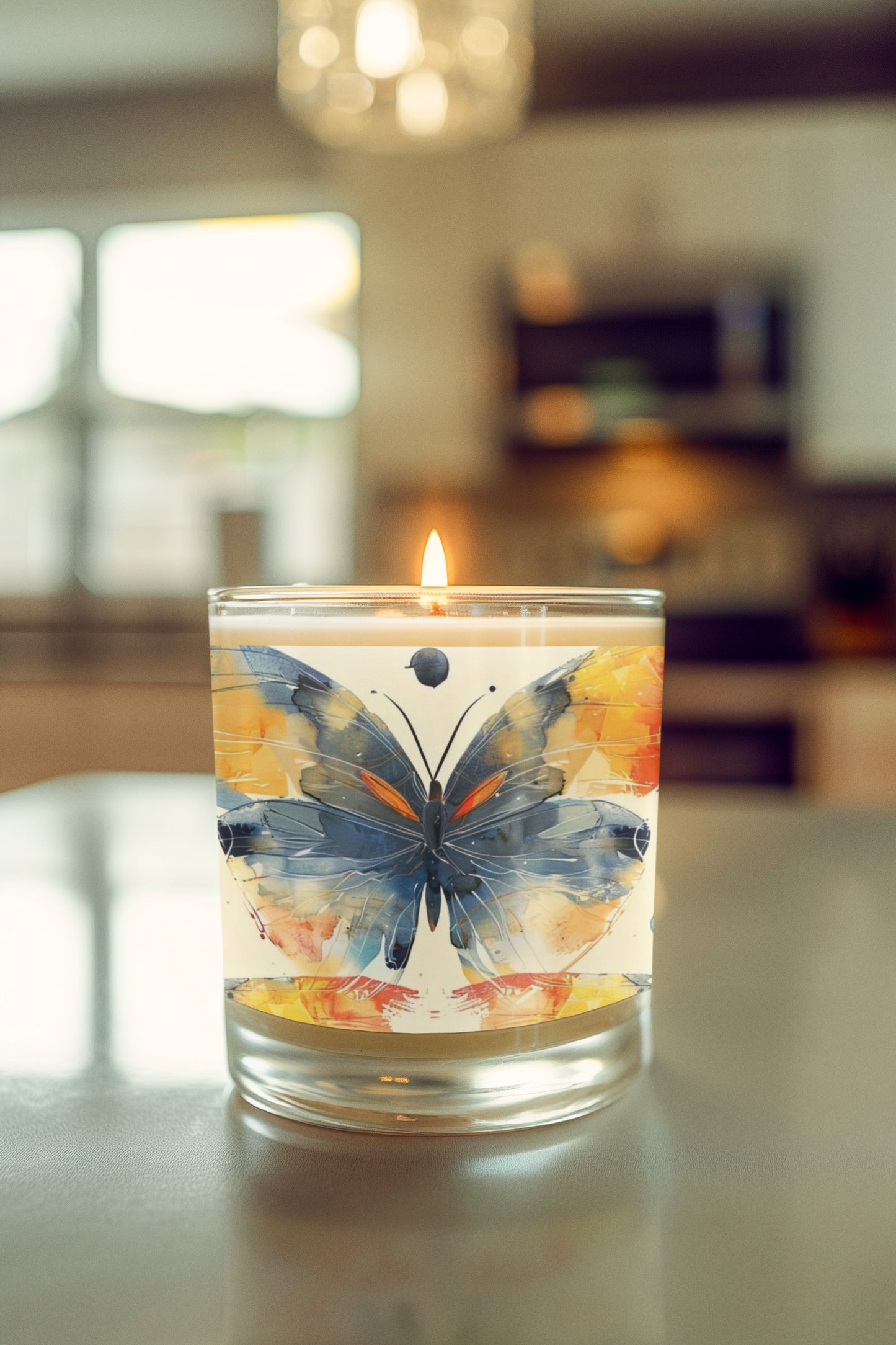 Butterfly Art Glass Candle, 11oz - Decorative Home Candle, Gift for Her, Relaxation Aromatherapy, Butterfly Decor, Spring Decor