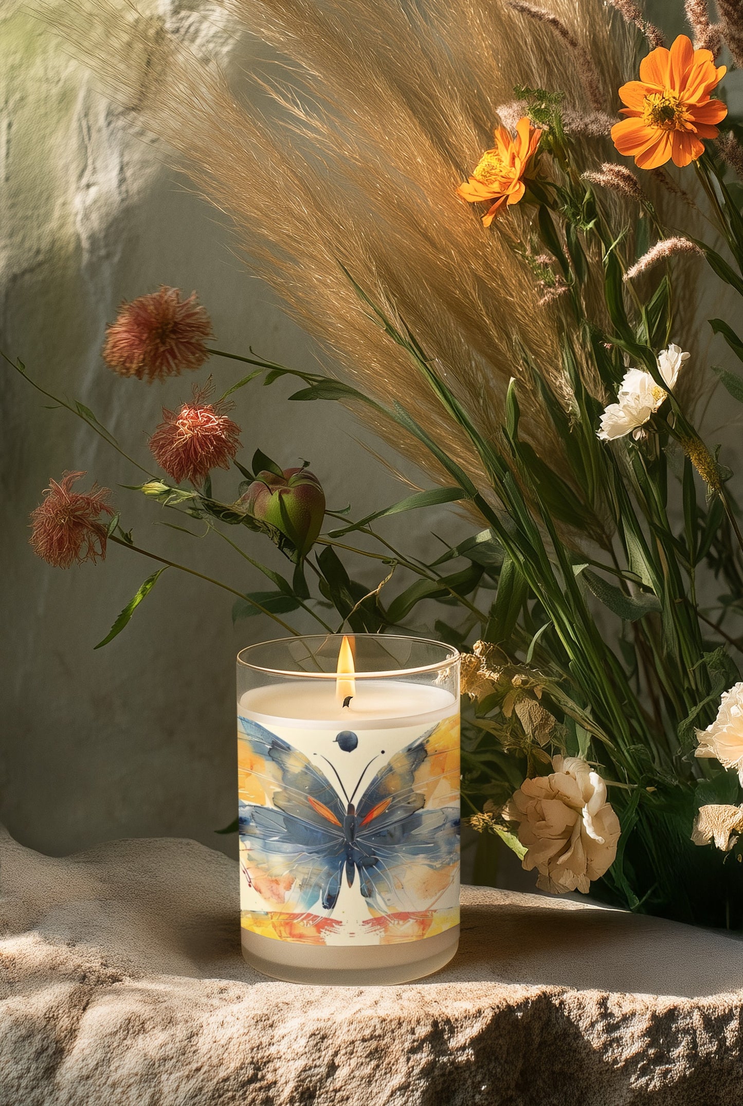 Butterfly Art Glass Candle, 11oz - Decorative Home Candle, Gift for Her, Relaxation Aromatherapy, Butterfly Decor, Spring Decor