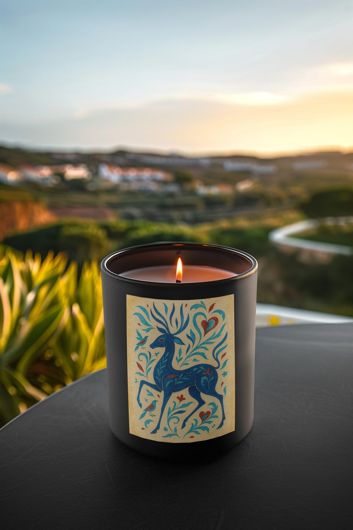 Blue Floral Deer Glass Candle - 11oz, Home Decor, Reusable Candle, Aromatherapy Gift, Eco-Friendly Decor