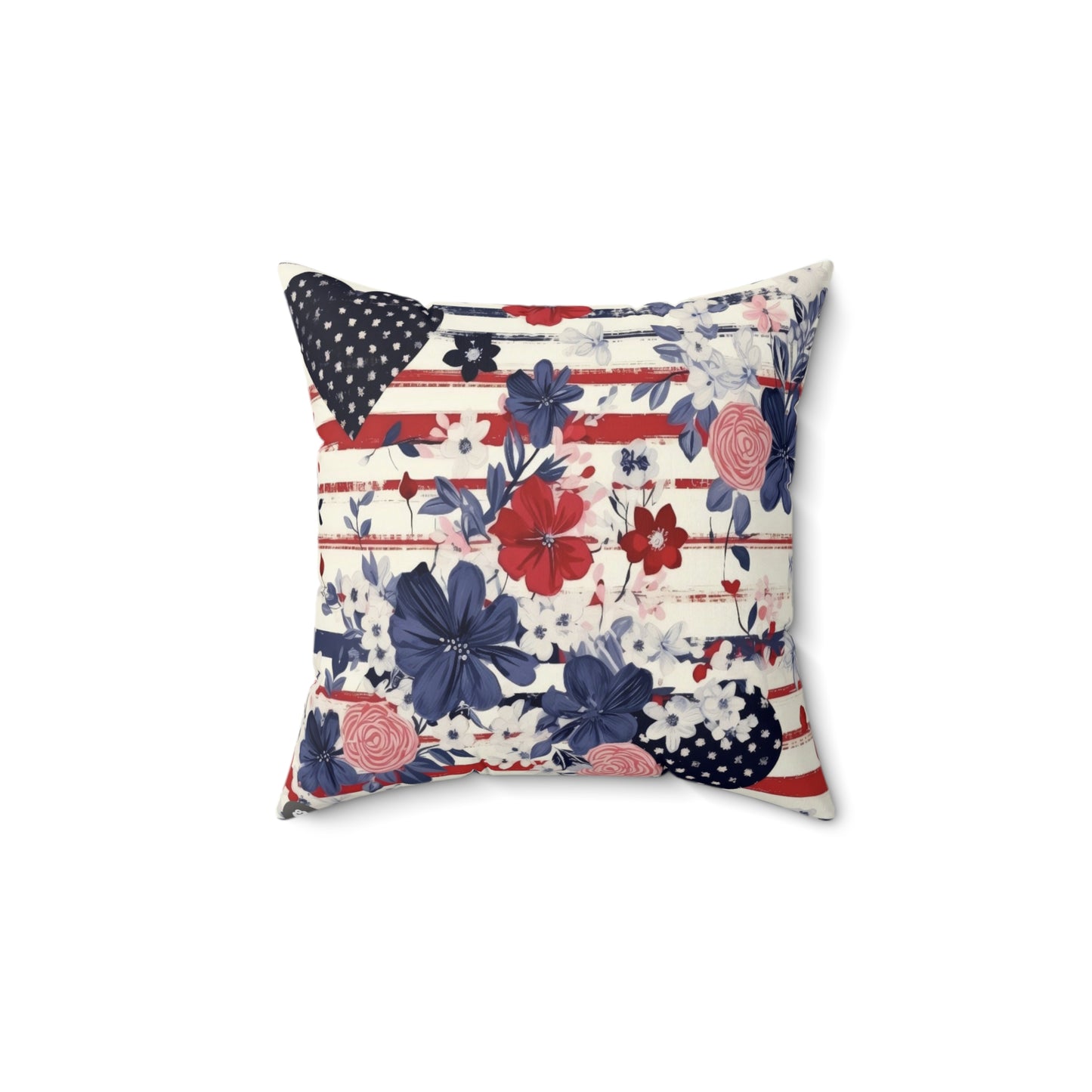Patriotic Floral Throw Pillow - Home Decor, Couch Cushion, USA Decor, Independence Day Gift, Floral Accent Pillow