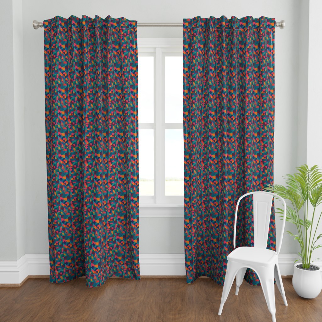 Curtain in Abstract Confetti Colorful Geometric on Dark