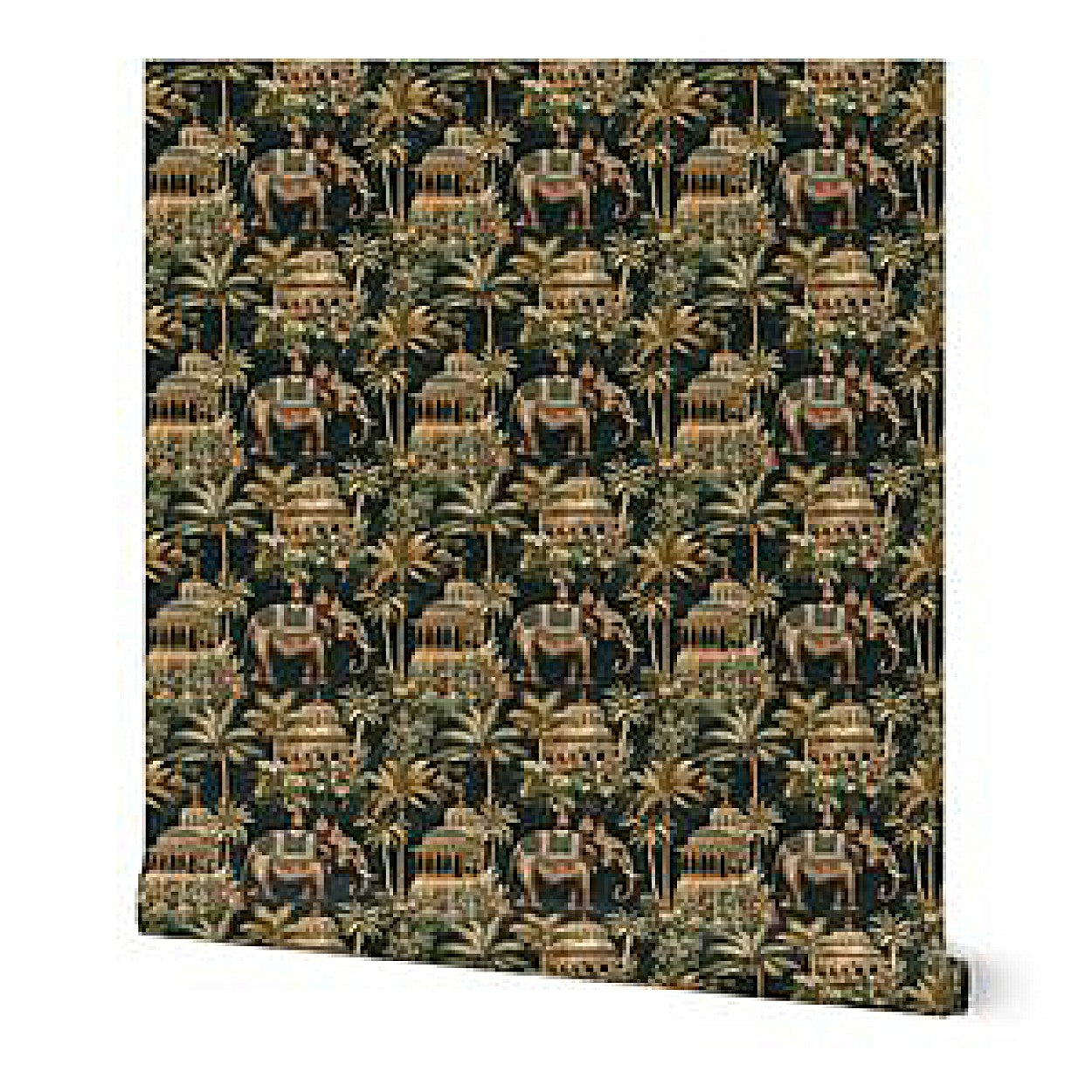 Majestic Elephant & Temple Jungle Wallpaper – Exotic Indian-Inspired Wall Decor