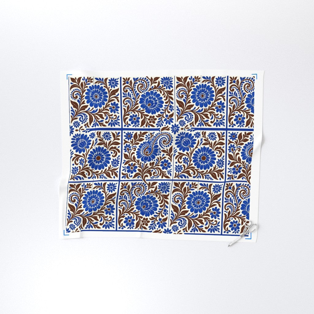 Fabric in Bohemian Tile In Blue & Brown-01