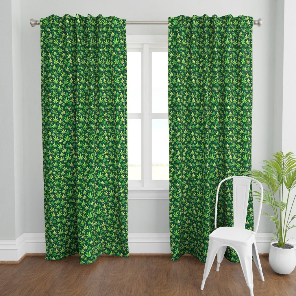 Curtain in Tropical Jungle Leaves Repeating Green Foliage Pattern