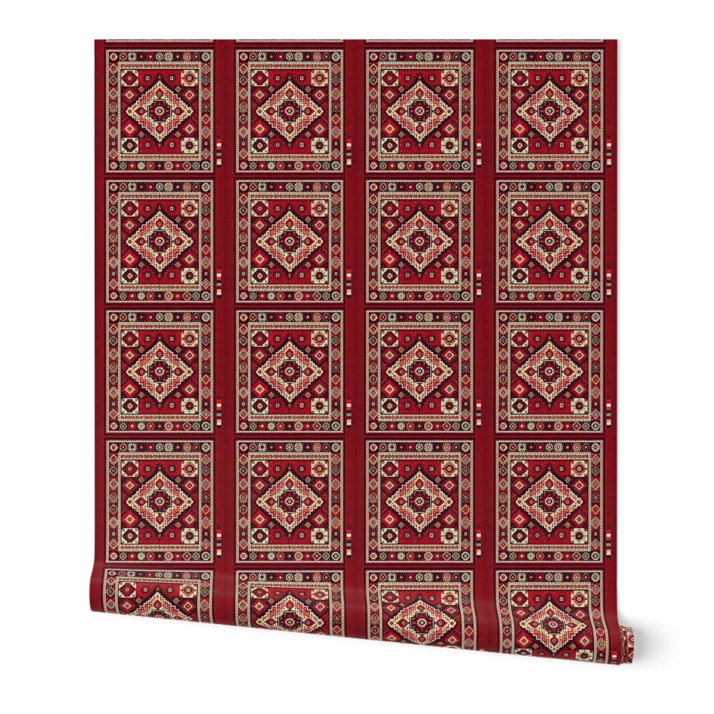Traditional Red & Cream Persian Rug – Vintage Carpet Pattern for Fabric & Wallpaper