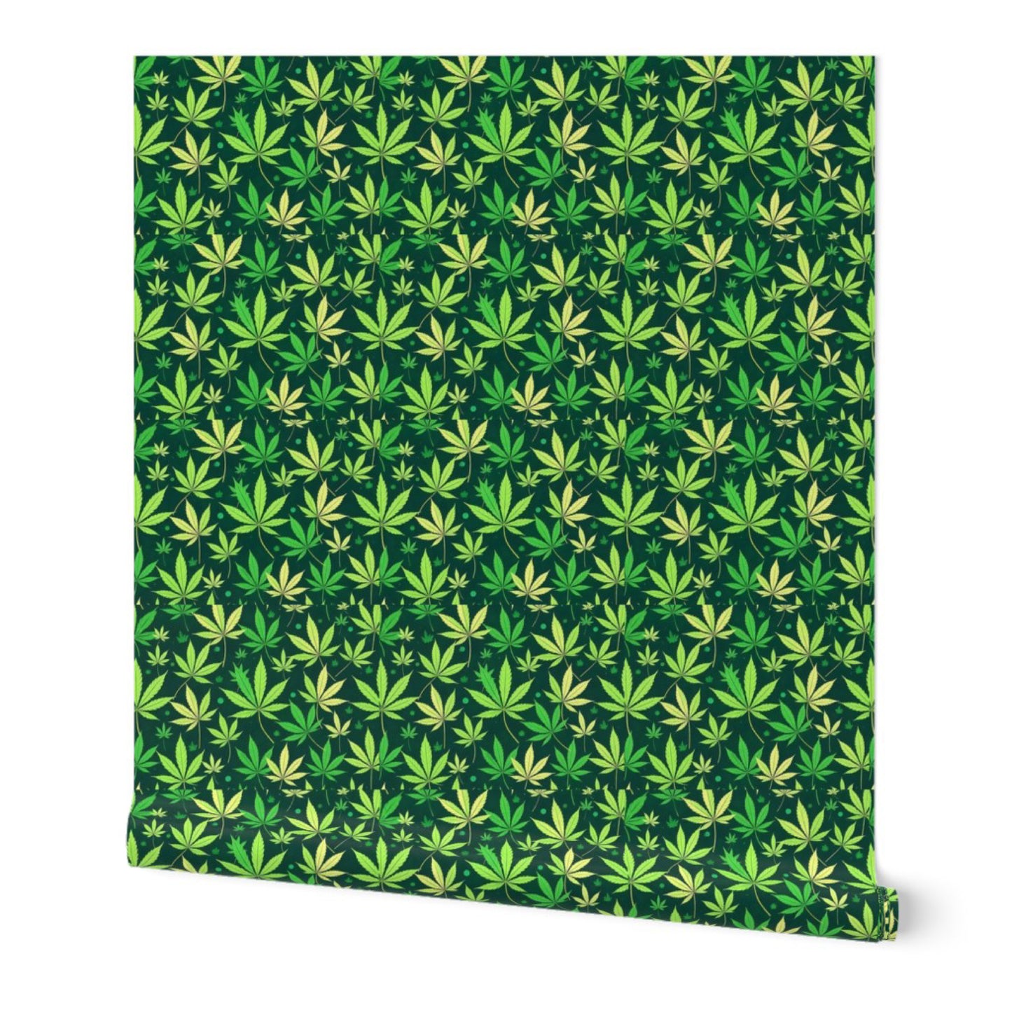 Bold Green Leaf Pattern Wallpaper – Botanical Cannabis-Inspired Design