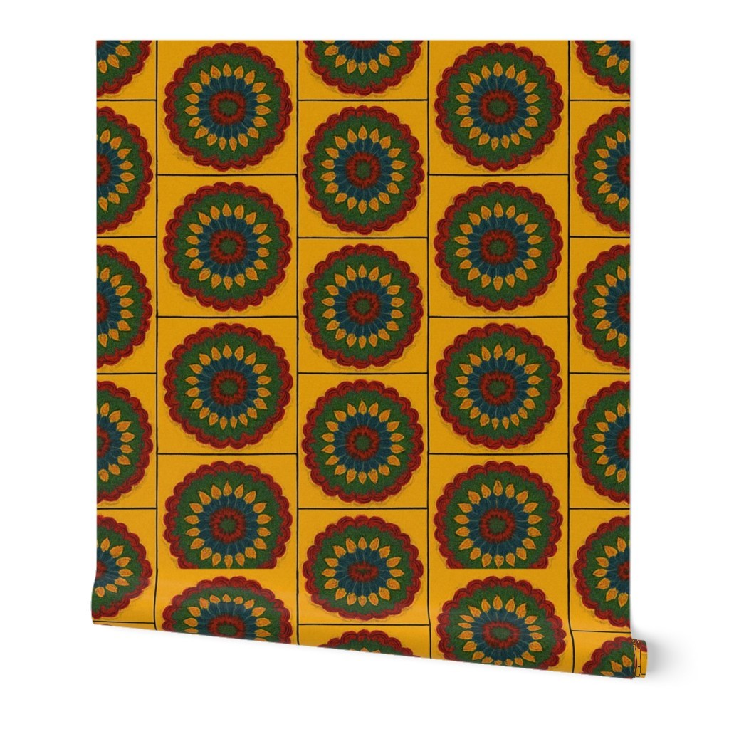 Colorful Crochet Mandala Pattern – Retro Yarn-Inspired Fabric Design