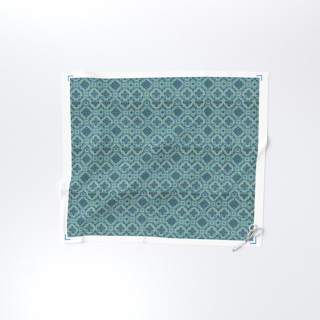 Fabric in Elegant Persian Geometric Tile Teal & Ivory Harmony