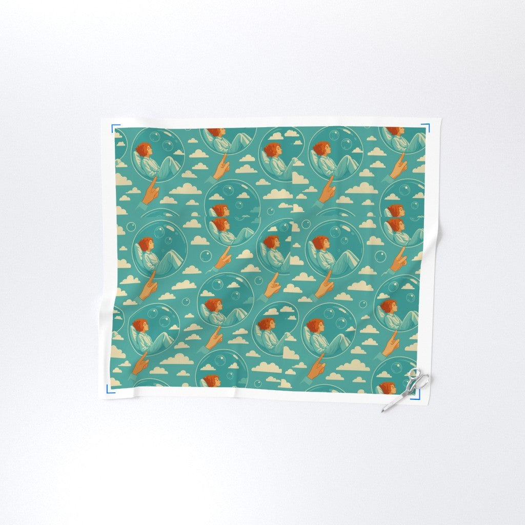 Fabric in Dream Bubble- Peaceful Floating Girl in the Sky