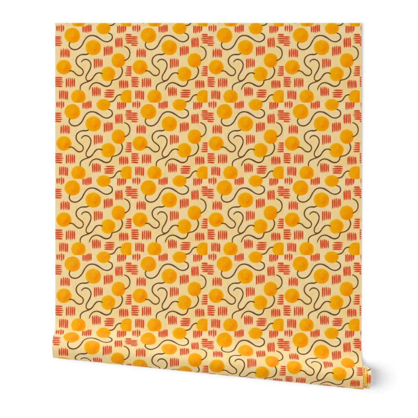 Retro Abstract Yellow & Orange Wallpaper – Warm Mid-Century Modern Wall Design