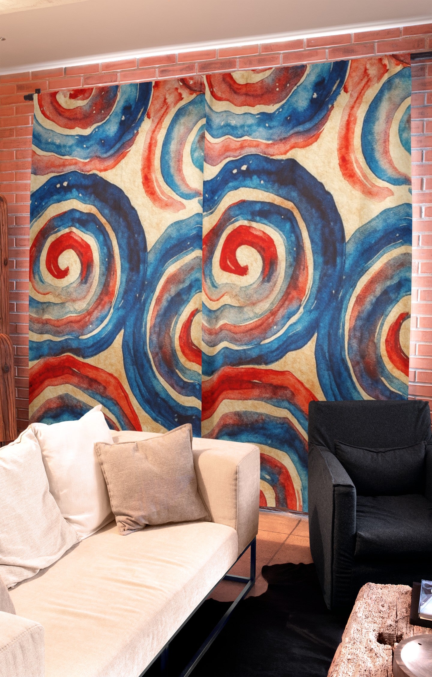 Swirled Artistic Window Curtain - Colorful Home Decor, Vibrant Textile Art, Living Room Accent, Window Treatment, Boho Style