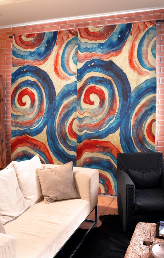 Swirled Artistic Window Curtain - Colorful Home Decor, Vibrant Textile Art, Living Room Accent, Window Treatment, Boho Style