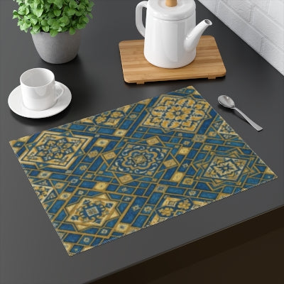 Elegant Blue & Gold Placemat | Modern Table Decor, Dining Accessories, Kitchen Decor, Gift for Hostess, Housewarming, Wedding Table Setting