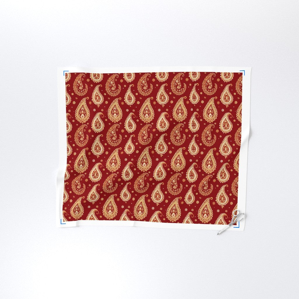 Fabric in Persian Paisley on Deep Red - Classic Textile Elegance