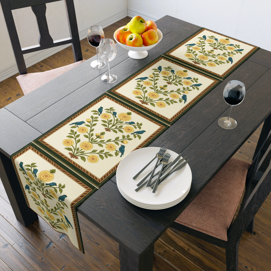 Floral Table Runner with Birds Design for Dining Decor, Boho Table Runner, Spring Table Decor, Farmhouse Decoration, Perfect for Holidays