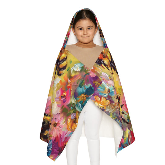 Colorful Bee-Themed Youth Hooded Towel, Fun Beach Days, Bath Time, Pool Parties, Birthday Gifts, Kids Gift, Nature Lover's Towel