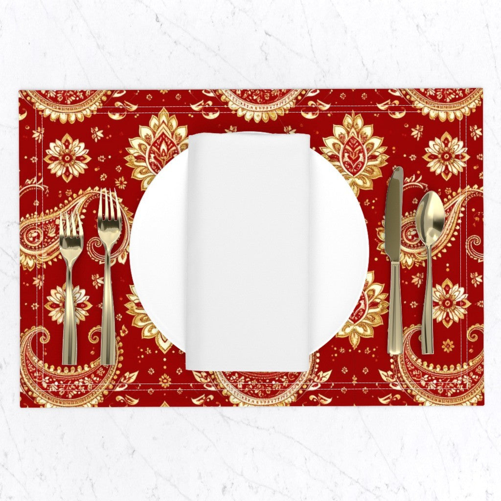 Placemat in Elegant Red Paisley Pattern