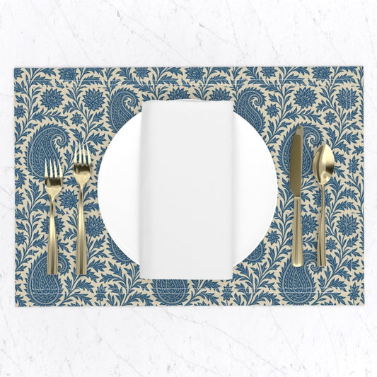 Placemat in Classic Blue Paisley Traditional Persian Motif Pattern