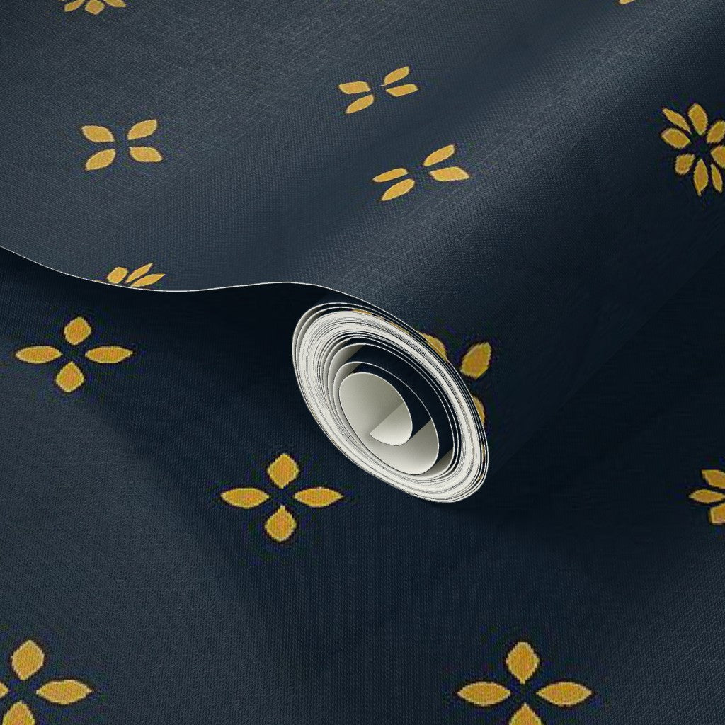 Navy Velvet Diamond Pattern with Gold Accents – Regal Fabric Look