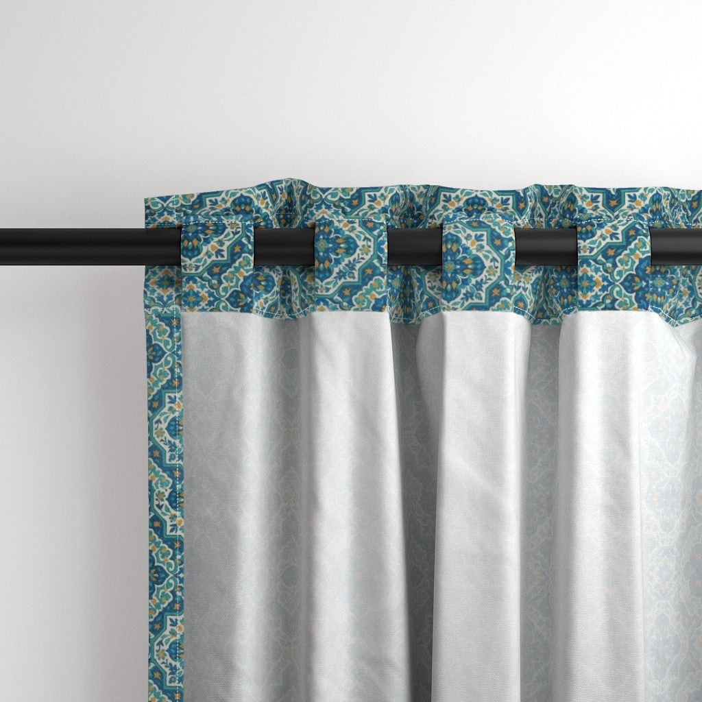 Curtain in Elegant Persian Geometric Tile Teal & Ivory Harmony