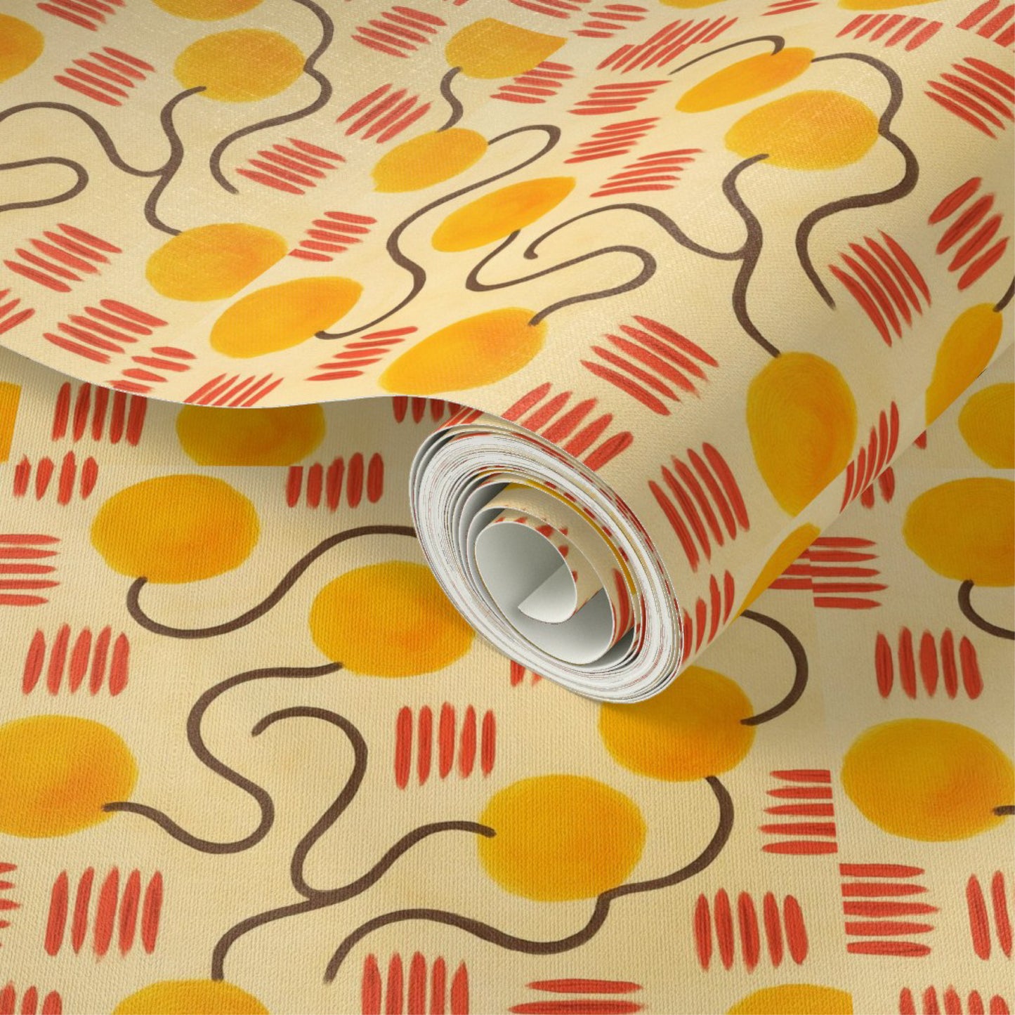 Retro Abstract Yellow & Orange Wallpaper – Warm Mid-Century Modern Wall Design