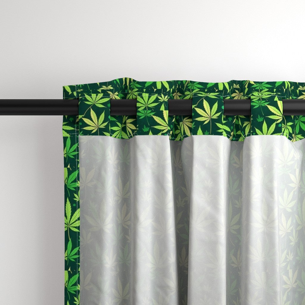Curtain in Tropical Jungle Leaves Repeating Green Foliage Pattern