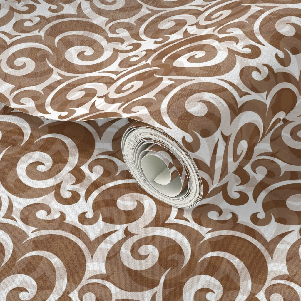 Persian Mocha Swirl Pattern – Traditional Decorative Brown Fabric