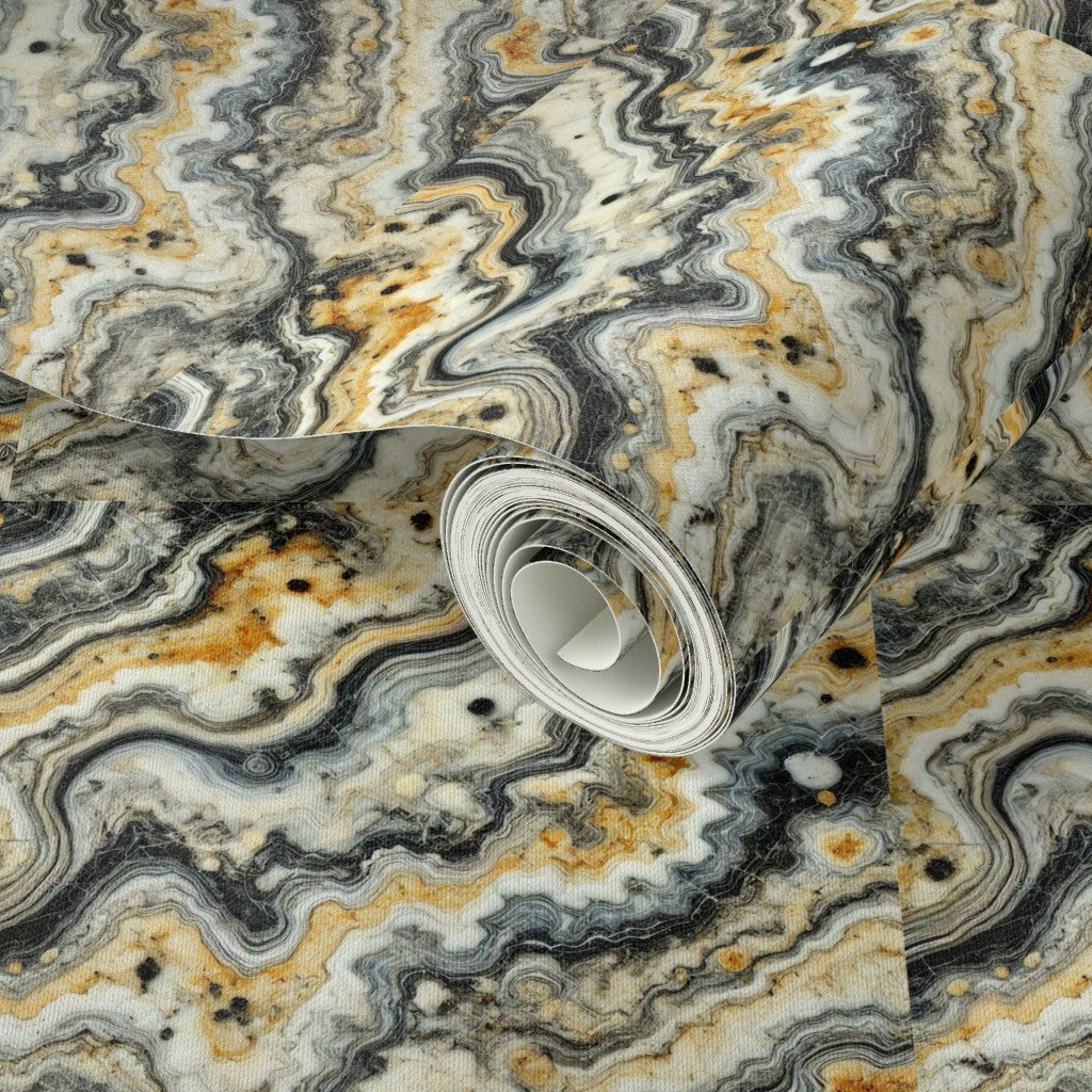 Golden Veins Marble Texture – Luxury Black & Gold Abstract Wallpaper
