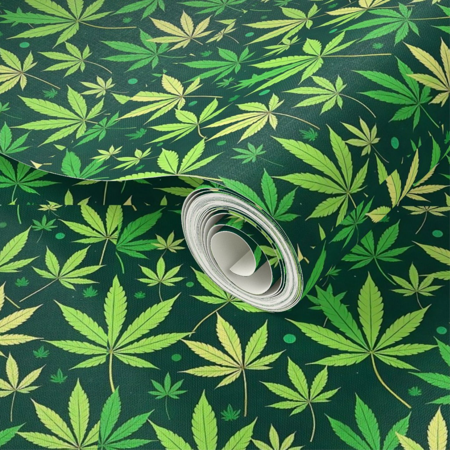 Bold Green Leaf Pattern Wallpaper – Botanical Cannabis-Inspired Design