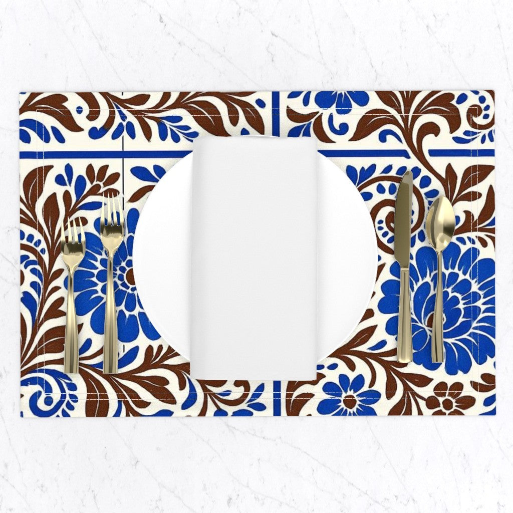 Placemat in Bohemian Tile In Blue & Brown-01
