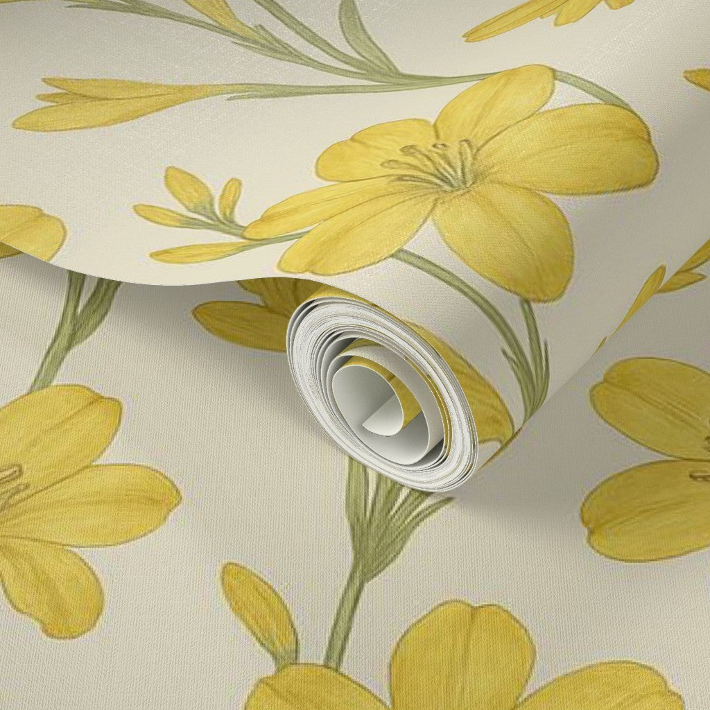 Sunny Bloom Yellow Floral Wallpaper – Warm Vintage Botanical Design