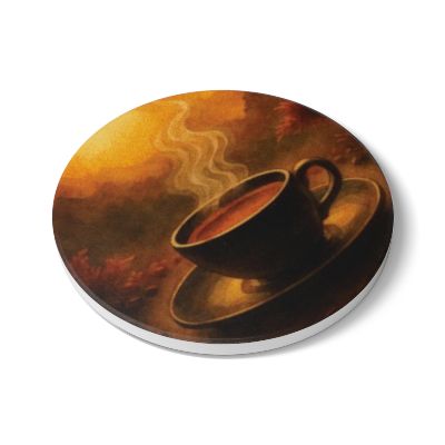 Serene Sunset Ceramic Coaster Set, Cozy Coffee Decor, Rustic Home Gift, Party Favor, Tea Coasters, Autumn Vibes