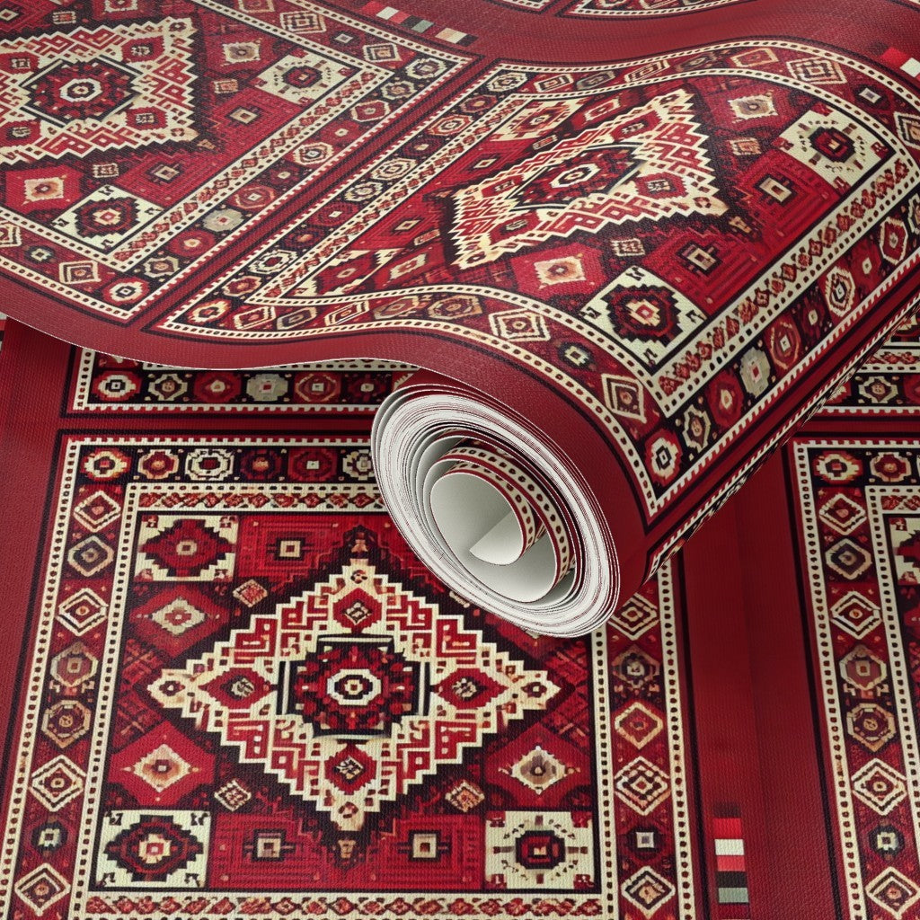 Traditional Red & Cream Persian Rug – Vintage Carpet Pattern for Fabric & Wallpaper