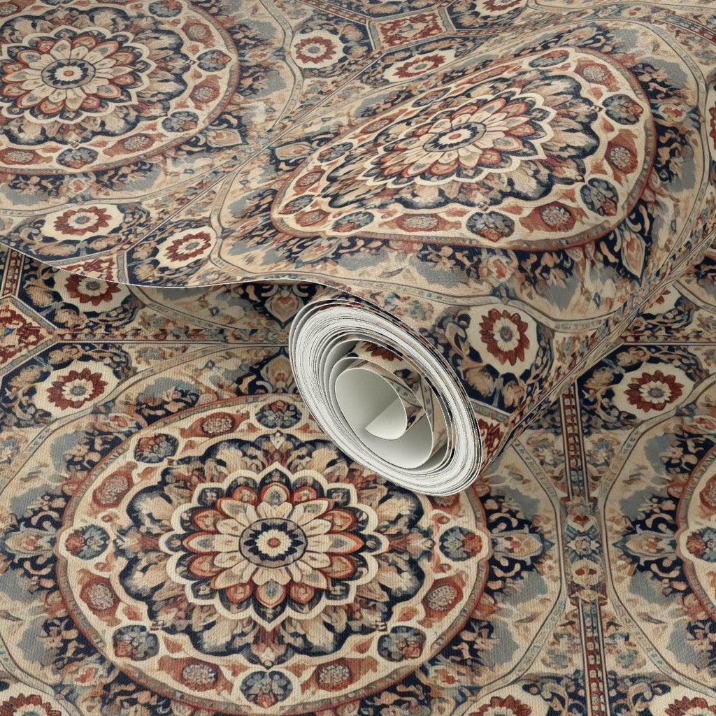 Traditional Persian Carpet Pattern – Classic Oriental Medallion Fabric