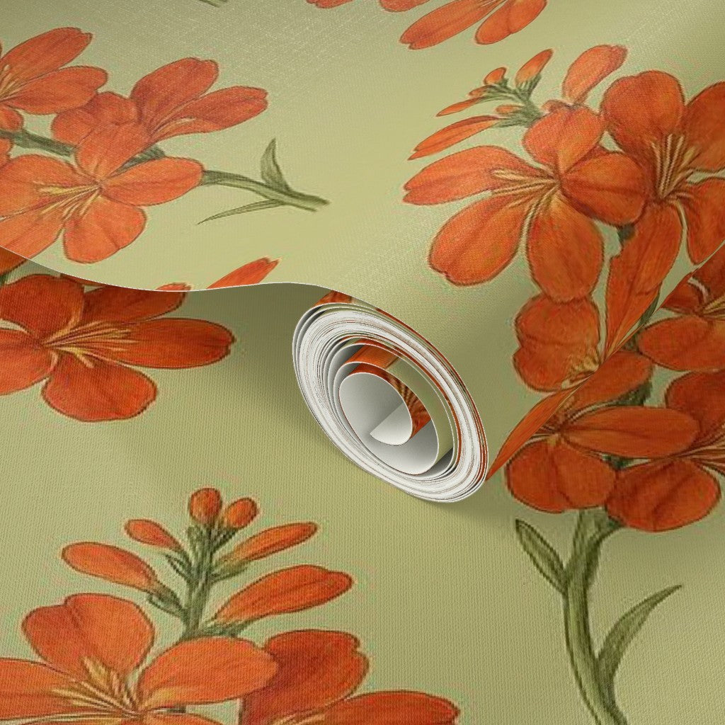 Golden Marigold Floral Pattern – Warm Vintage 70s Style Wallpaper & Fabric