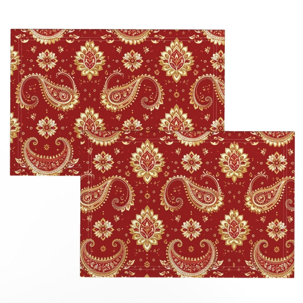 Placemat in Elegant Red Paisley Pattern