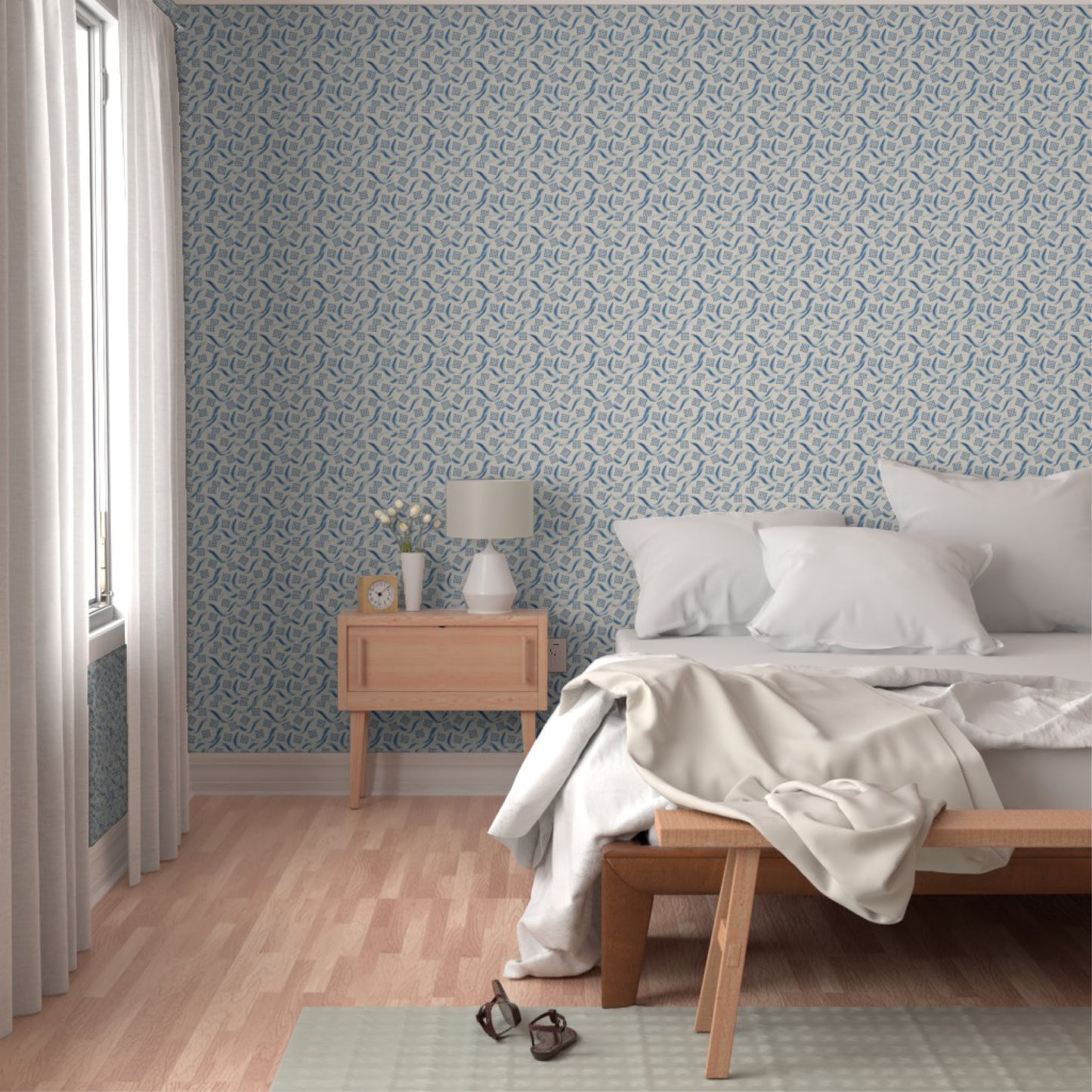 Modern Geometric Blue Wallpaper – Minimalist Scandinavian Wall Pattern