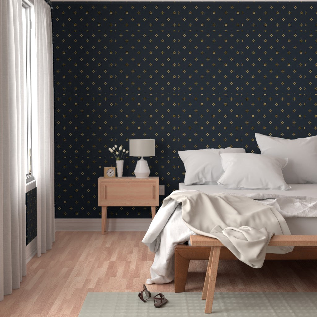 Navy Velvet Diamond Pattern with Gold Accents – Regal Fabric Look