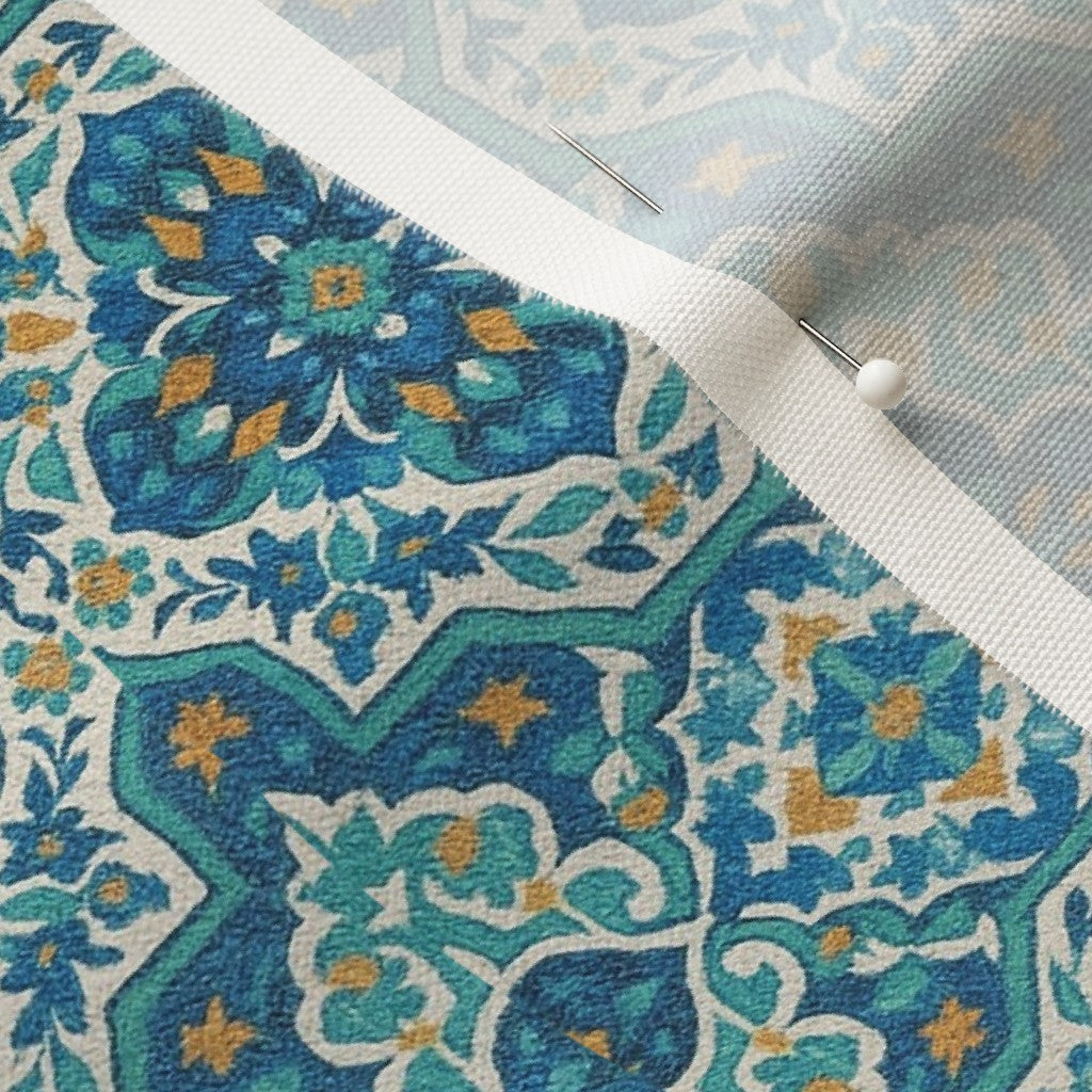 Curtain in Elegant Persian Geometric Tile Teal & Ivory Harmony
