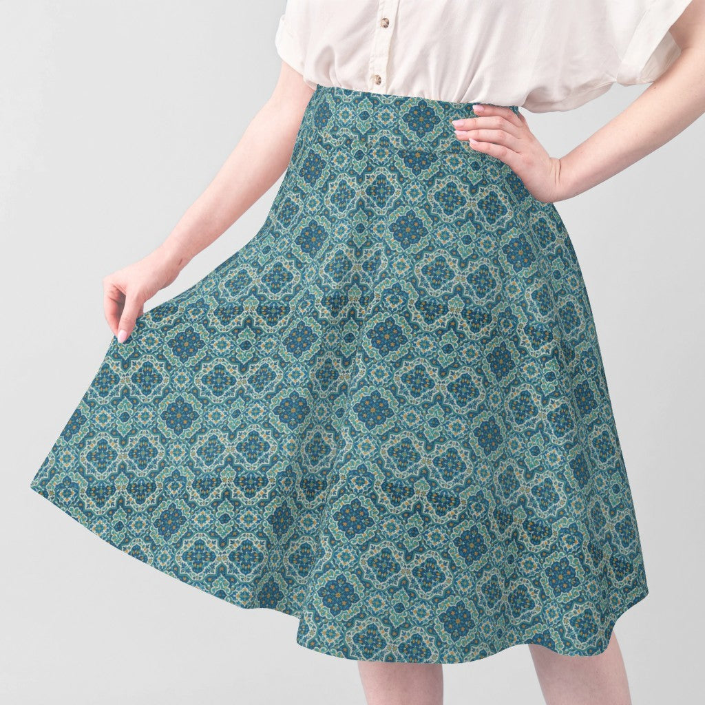 Fabric in Elegant Persian Geometric Tile Teal & Ivory Harmony