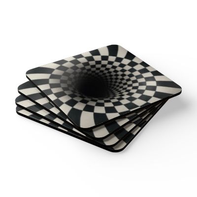 Unique Corkwood Coaster Set - Stylish Drink Coasters, Home Decor, Gift for Coffee Lovers, Kitchen Accessories, Black & White Pattern