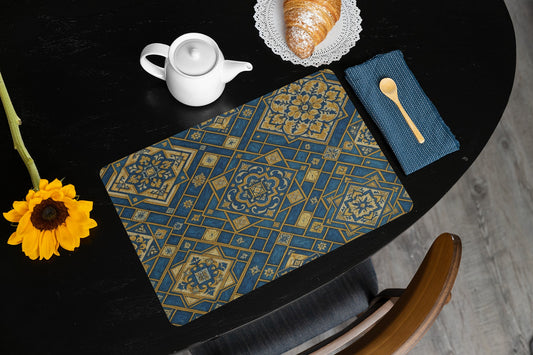 Elegant Blue & Gold Placemat | Modern Table Decor, Dining Accessories, Kitchen Decor, Gift for Hostess, Housewarming, Wedding Table Setting