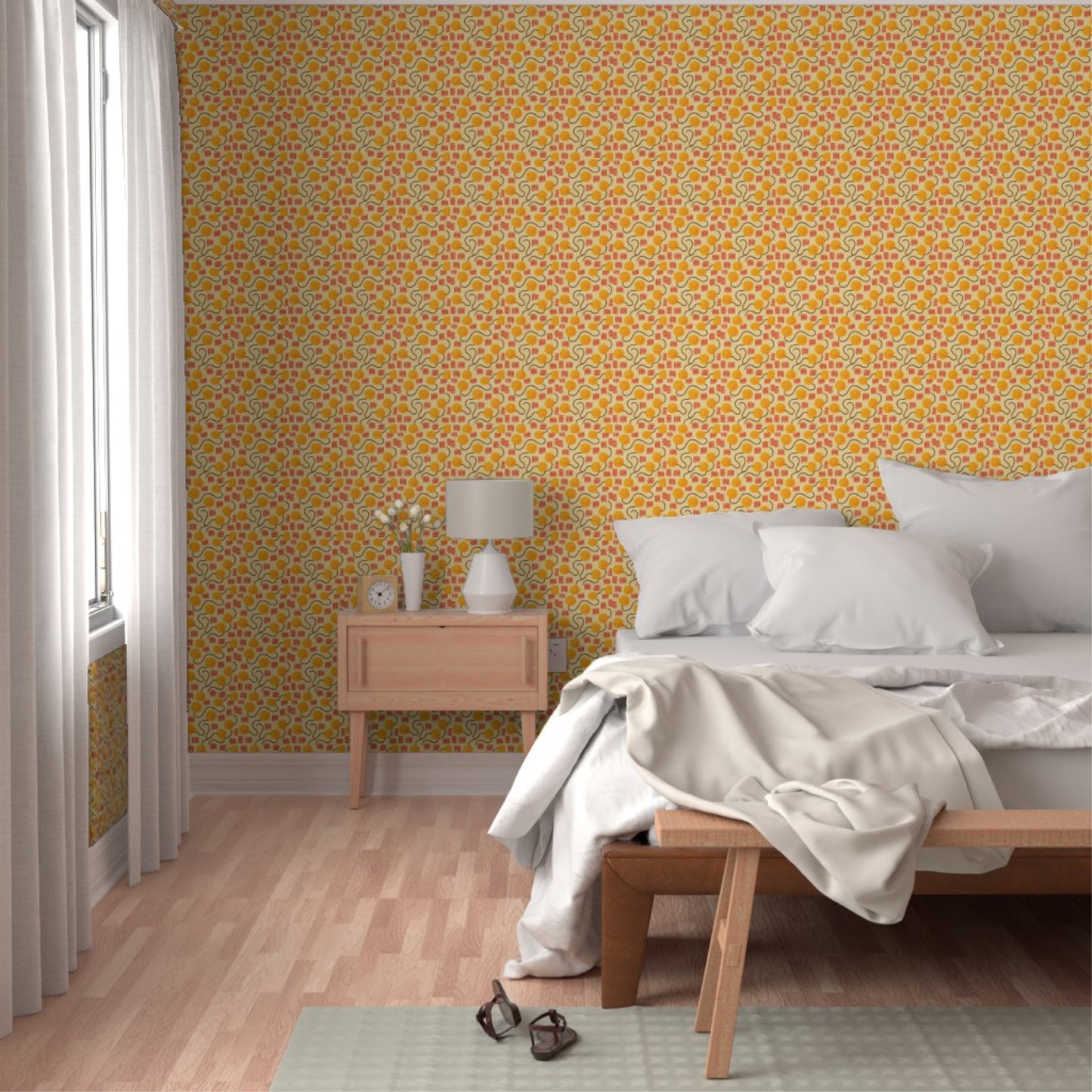 Retro Abstract Yellow & Orange Wallpaper – Warm Mid-Century Modern Wall Design
