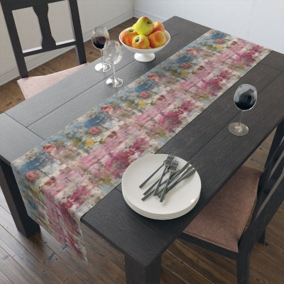 Floral Table Runner, Elegant Cotton & Poly Decoration, Perfect for Weddings, Dining Tables, Home Decor, Spring Celebrations