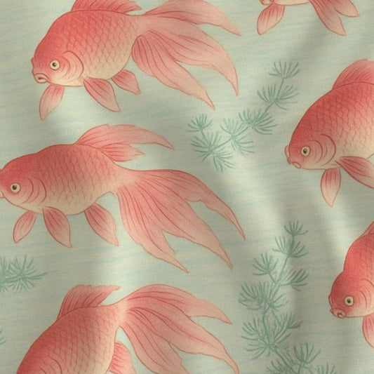 Fabric in Golden Koi Serenity - Watercolor Fish Pattern-01