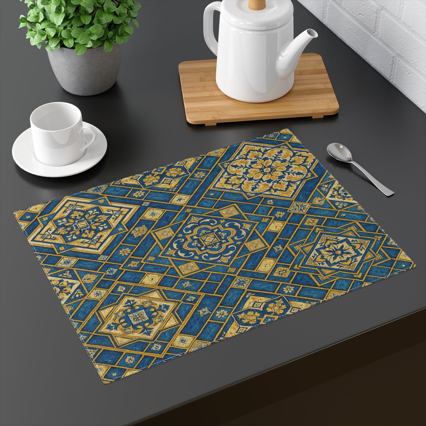 Elegant Blue & Gold Placemat | Modern Table Decor, Dining Accessories, Kitchen Decor, Gift for Hostess, Housewarming, Wedding Table Setting