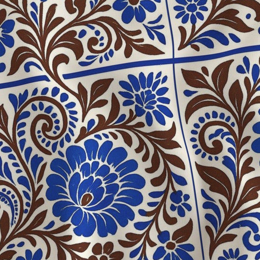 Fabric in Bohemian Tile In Blue & Brown-01